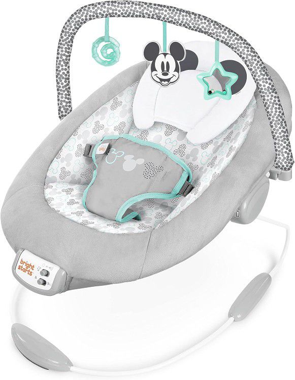 *NEW* Bright Starts Mickey Mouse Comfy Disney Baby Bouncer in Cloudscapes Includes -Toy Bar with 3 Cute Toys, Plays 7 Soothing Melodies