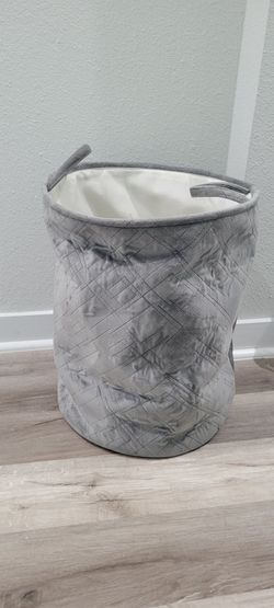 Gray Quilted Fabric Laundry Hamper