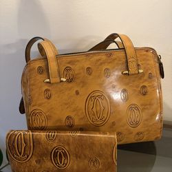 Vintage Embossed Leather Handbag & Wallet Set – Brown | Can Be Purchased Separately