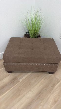 Large Tufted Ottoman with Nailhead Trim