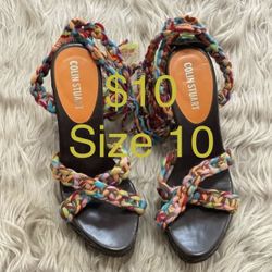 Rainbow lace up gladiator boho wedges Size 10