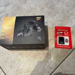 Open box Three Channels 4K Dash cam with memory card. 