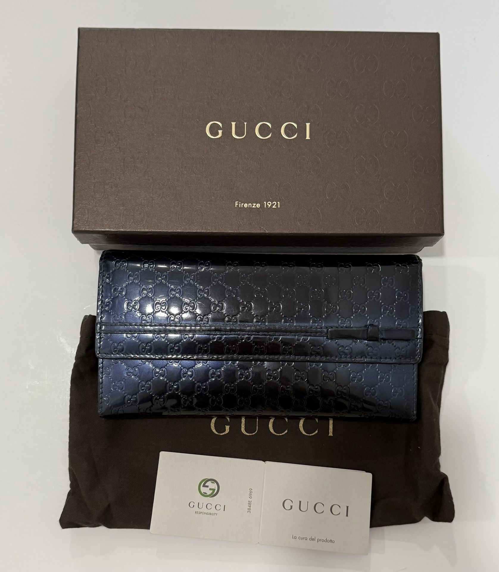 Gucci Guccissima Long Leather Wallet - Blue