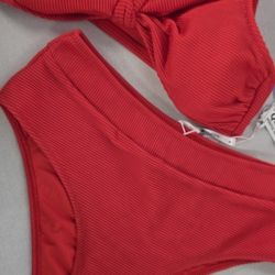 New Two Piece Red Bow Top Bathing Suit / Swimsuit Medium 