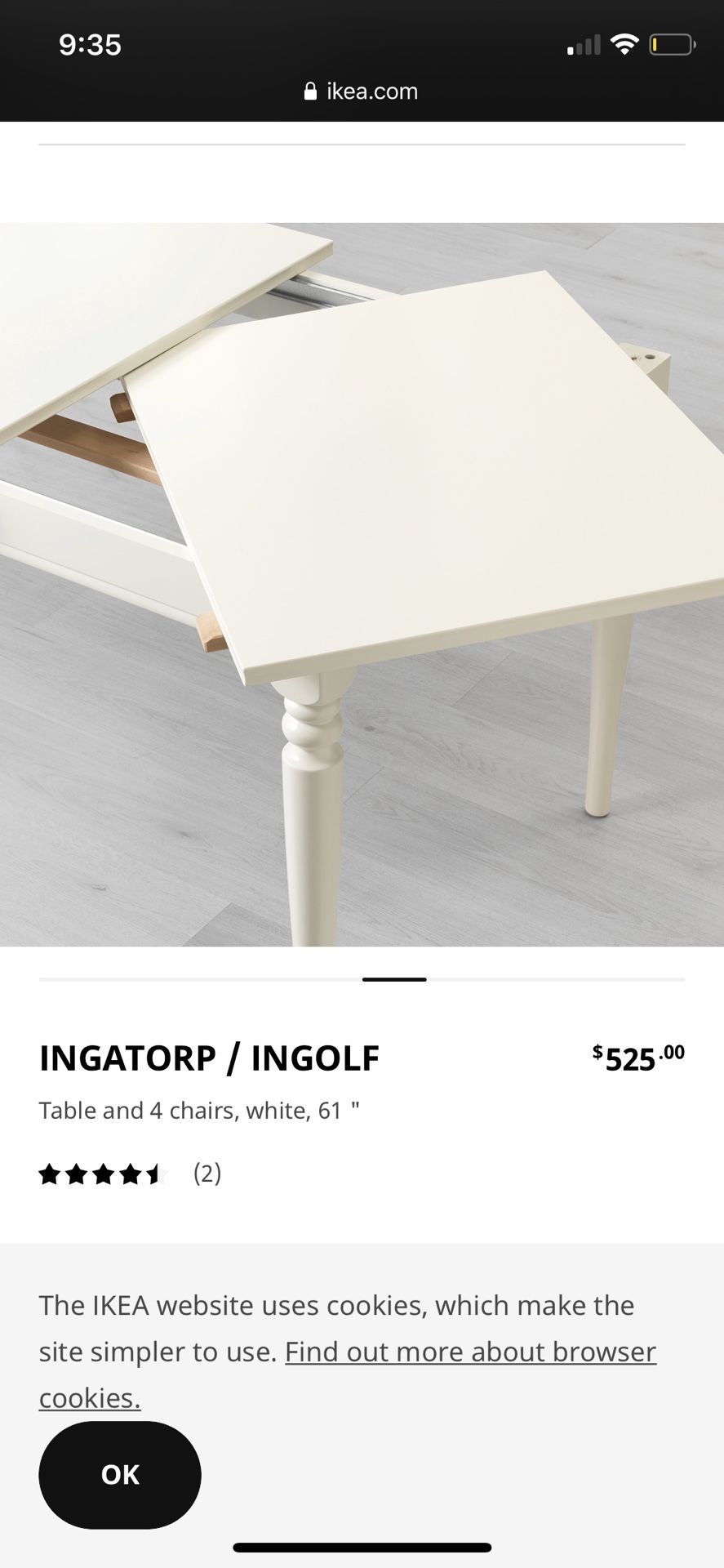 IKEA Dinning table with 4 chairs (extendable table)