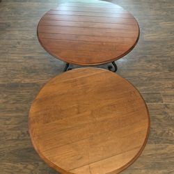 Vintage Wooden And Wrought Iron Round Coffee And End Table