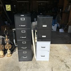 Multiple File Cabinets.  4 Drawer, 2 2 Drawer And 6 Stackable 1 Drawer