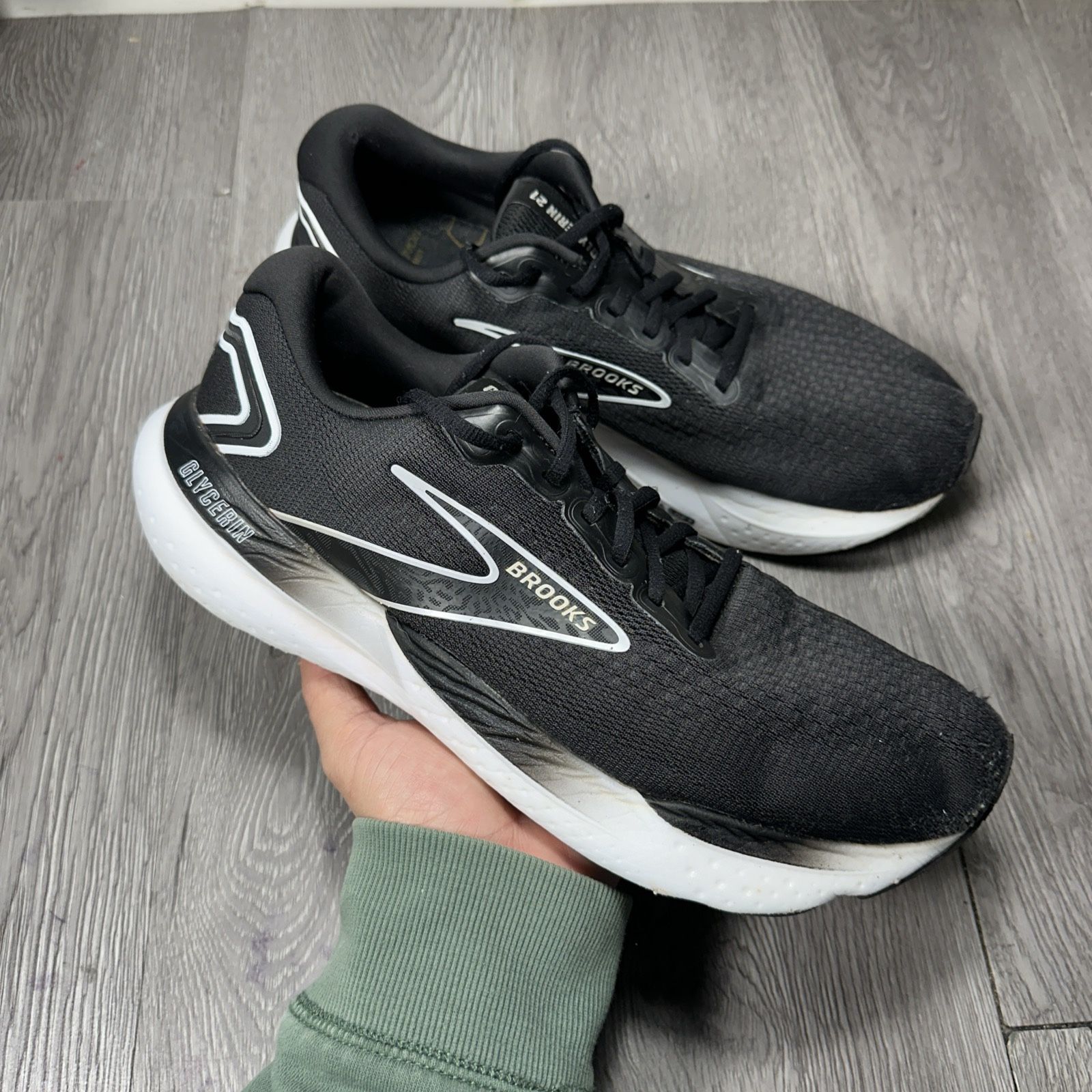 Brooks Glycerin 21 Shoes Mens Size 11.5 Black Sneakers Running Athletic Gym