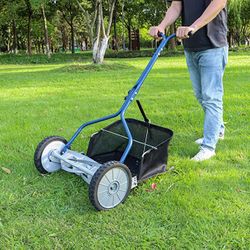 Basics 18-Inch 5-Blade Push Reel Lawn Mower with Grass