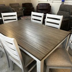 Skempton White/Light Brown Dining Table and Chairs