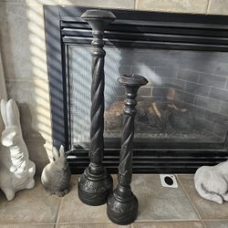 2 Cathedral Candle Stands Holders Black