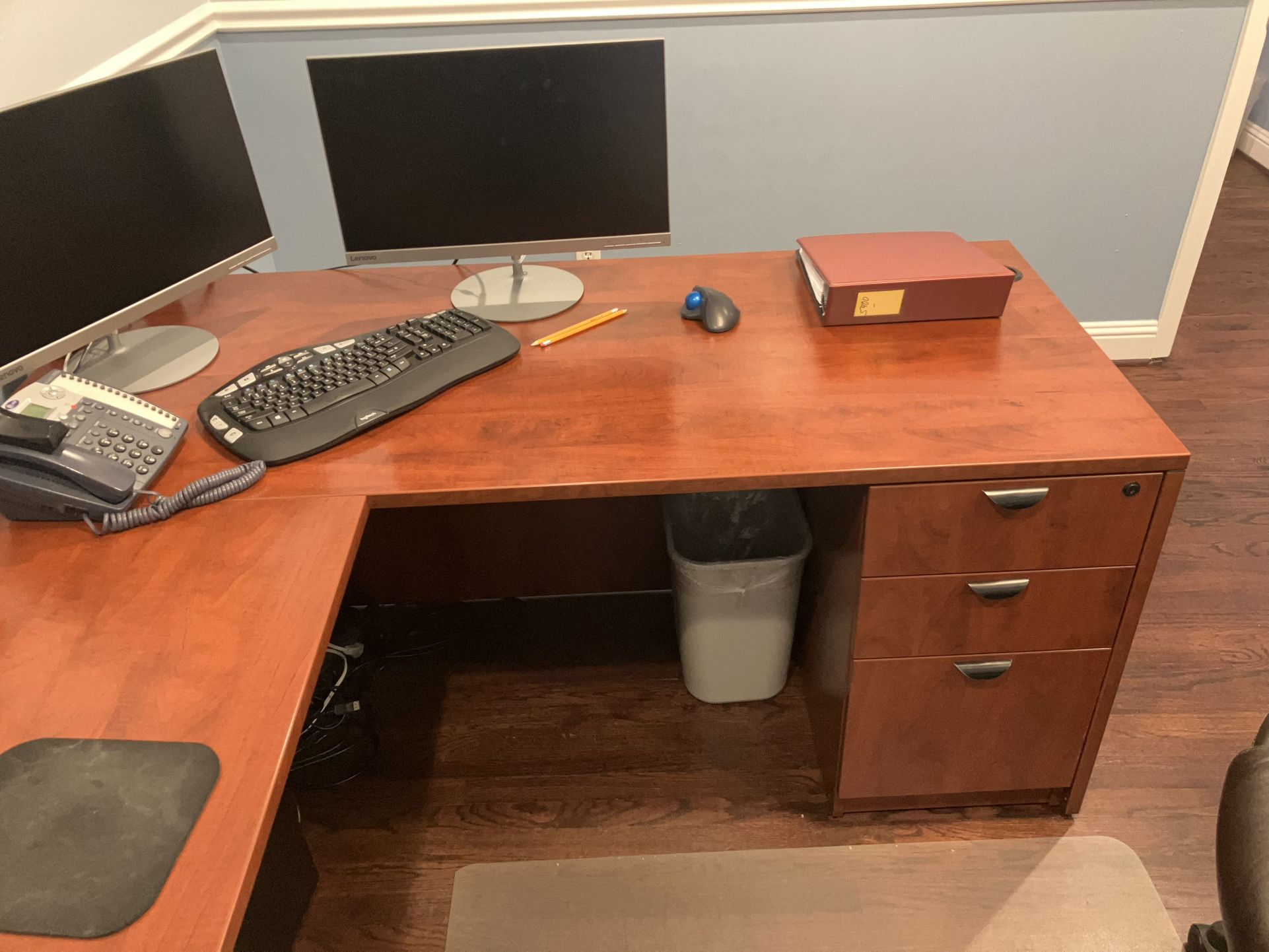 Desk With Two File Cabinets; Oak Bookcase