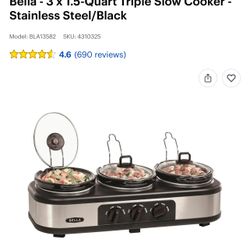 Bella - 3*1.50-Quart Triple Slow Cooker-stainless /Black