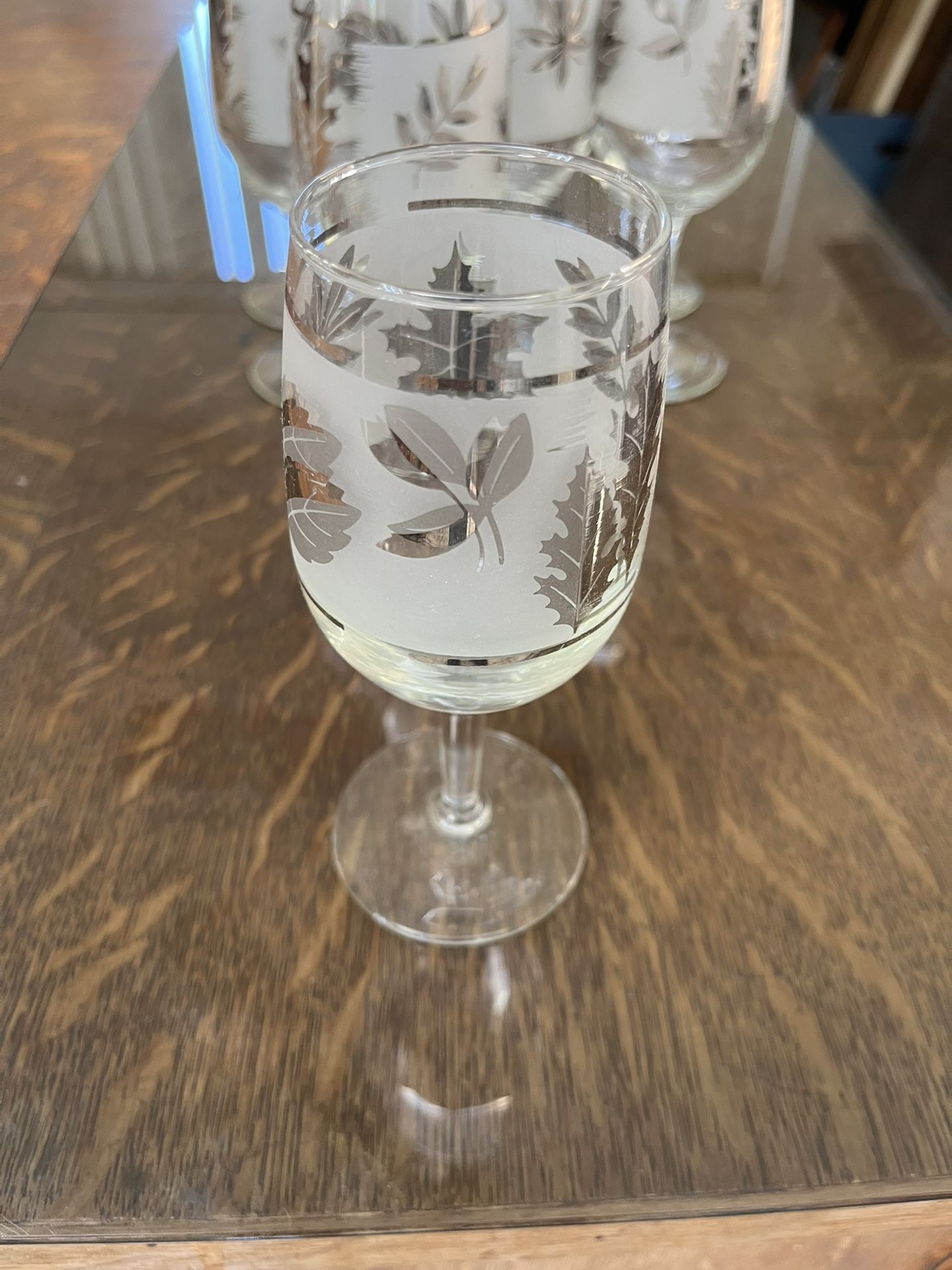 10 Libbey "Silver Leaf" vintage wine glasses