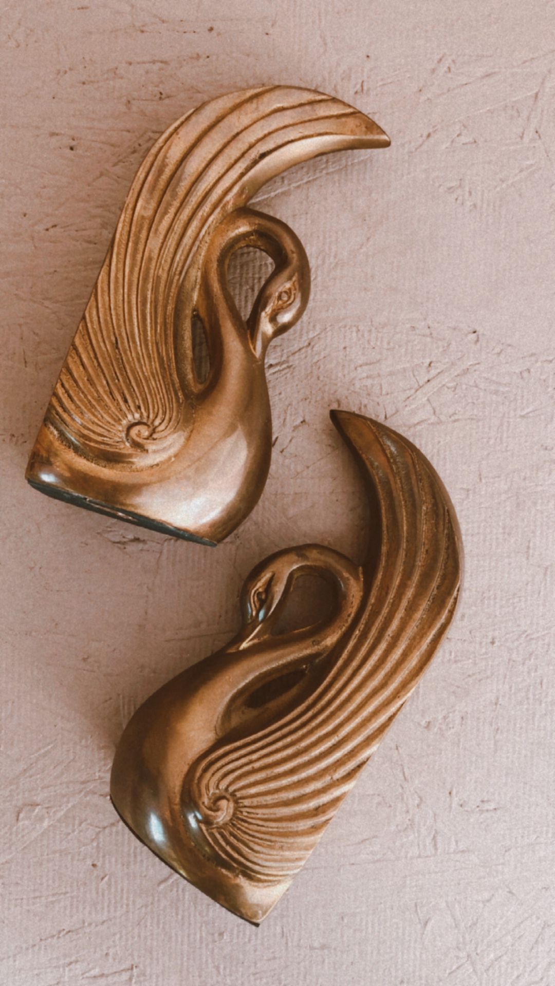 Vintage Brass Swan Bookends 7”