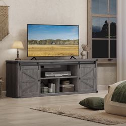 TV Stand for TVs up to 75 Inches, Farmhouse Entertainment Center with Sliding Barn Doors, TV Console Table for Living Room, Misty Gray ULTV325G68 