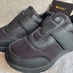 Fitville Mens Marca Black Knit Orthopedic Diabetic Walking Shoes 10 EW Wide NWT