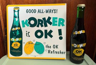 Corker Soda Sign and Full Bottle