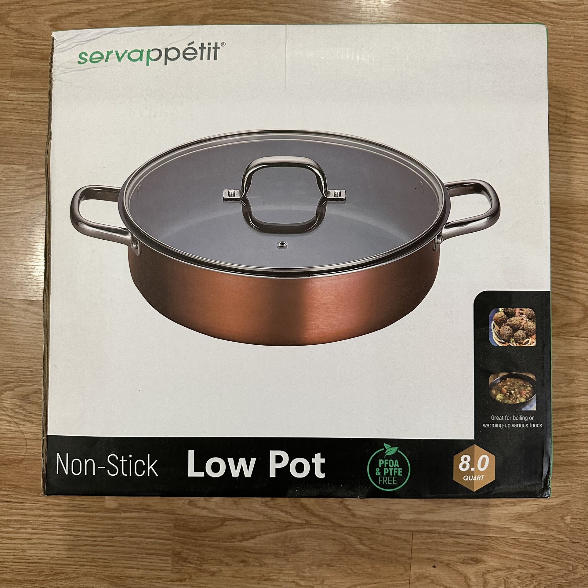 8 Quart Non-Stick Low Pot With Tempered Lid (OBO)