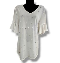 Blouse Top  Vine Pearl Embellished Top Large