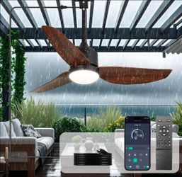 Depuley 42-Inch Outdoor Ceiling Fans: Walnut Waterproof Gazebo Fans with Lights Remote App Control - 3-Blade Plug-in Outdoor Hanging Fan for Patios Pe
