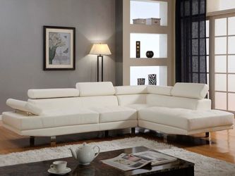 White Leather Sectional Sofa with Chaise