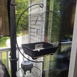 Vintage Bird Stand With Cage