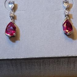 14kt White Gold Diamond Ruby Earrings 