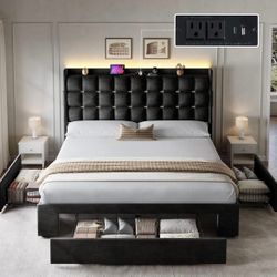 Brand New Satin Bed Frame With Two Drawers 