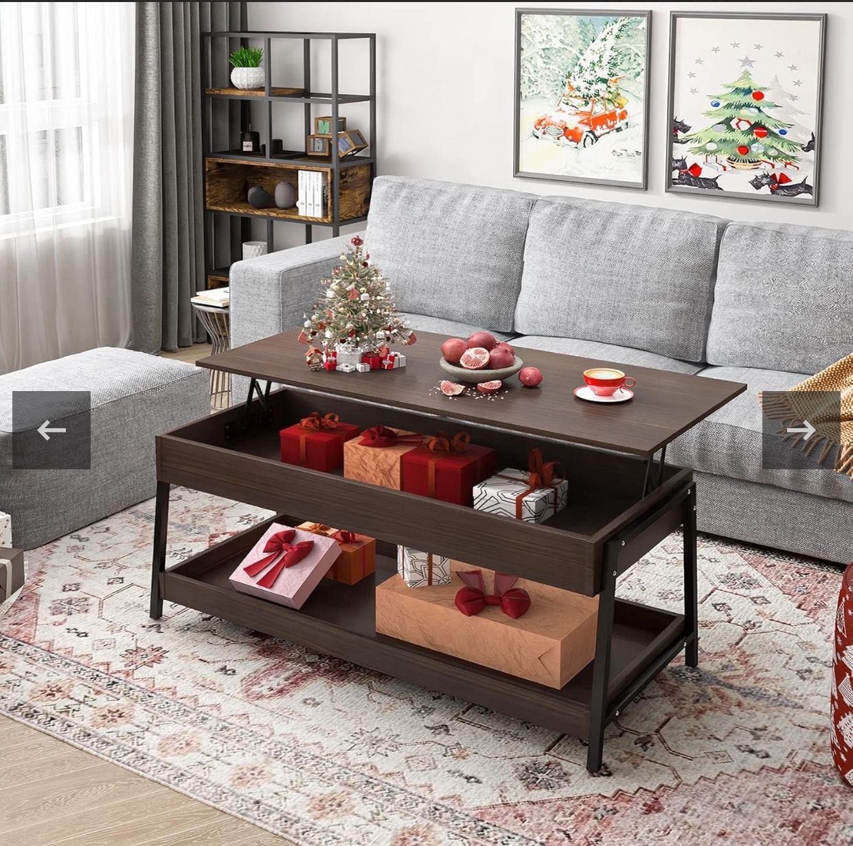 (new in box)Lift Top Coffee Table with Storage, 3 Tier Storage Shelves and 2 Hidden Compartments, Easily Lift Tabletop Dining Table with Metal Frame f