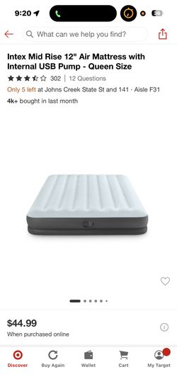 INTEX Mid Rise Airbed Queen 12 Inch with Fast Fill USB Pump