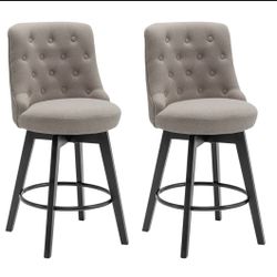 MINCETA Counter Stools,26" 360 Free Swivel Bar Stools,Modern Upholstered Backrest Wooden Barstools with Button Tufted,Set of 2,Performance (CH13)