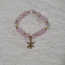 Glass Beaded Stretch Bracelet With Charm, NWOT 