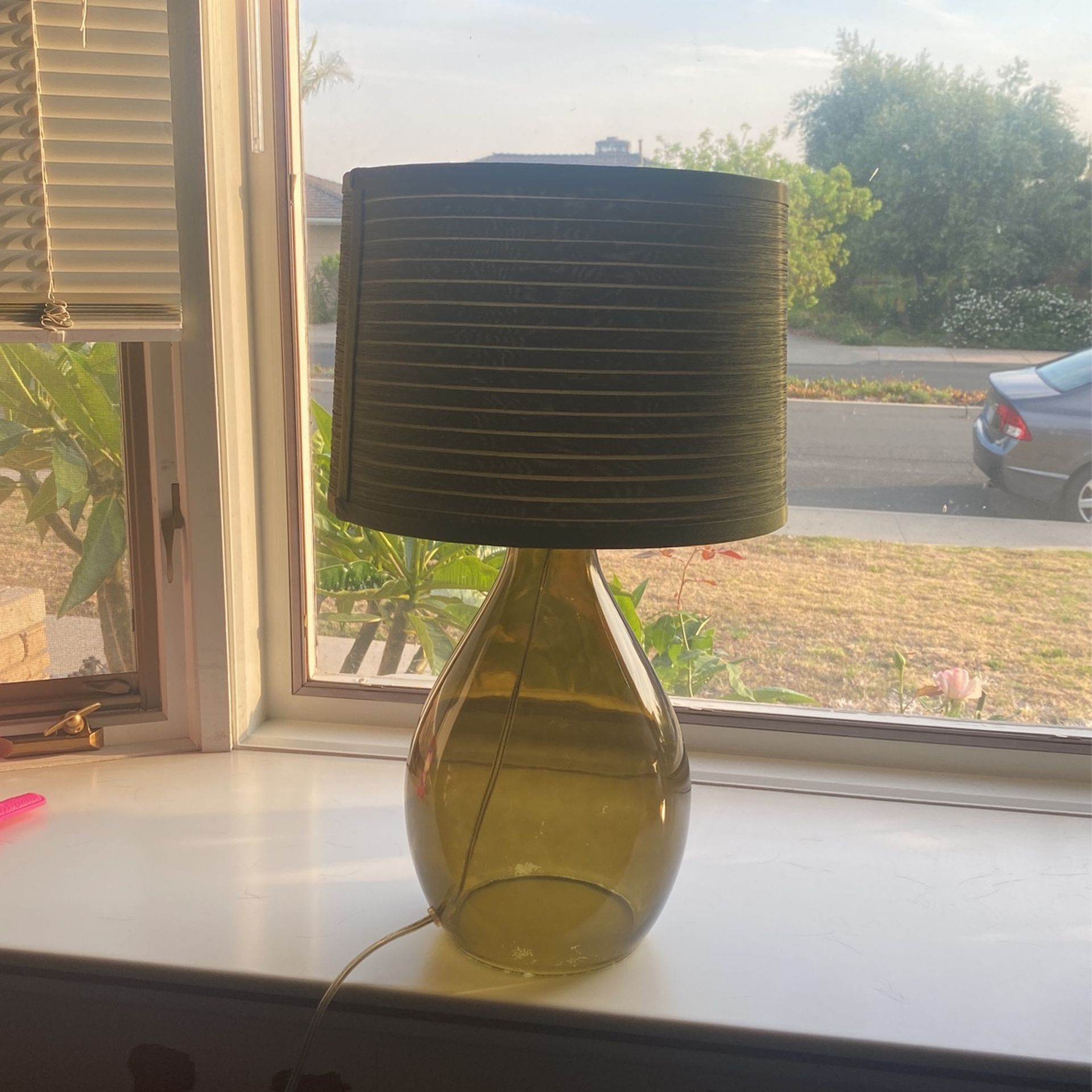 Hunter Green Lamp And  Beige  Silver Lamp