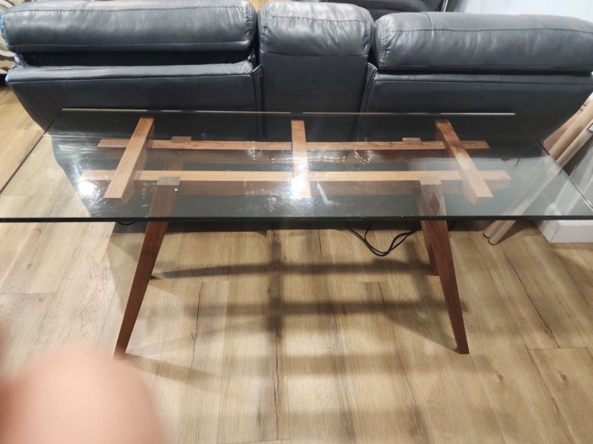 Sofa/Console Table with Glass Top and Wood Legs