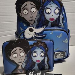 Loungefly Corpse Bride Victor And Emily And Scraps Dog Glow Backpack And Wallet Included Exclusive New With Tags 