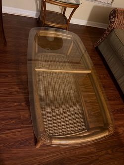 Rattan Wicker Coffee Table with Glass Top