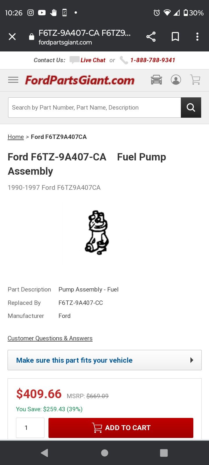 Fuel Pump Assembly Ford 1990-97 F Series Cutaway RVs Trucks