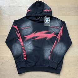 Red And Black Classic Hellstar Logo Cotton Hoodie