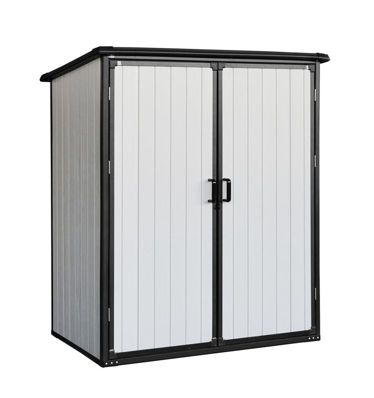New In Box 5 x 3 FT Outdoor Storage Shed, Waterproof Resin Cabinet with Lockable Doors for Bikes and Patio Furniture (Black)