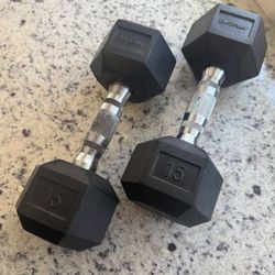 Set Of 2 - 15 Lb Dumbbells Black Rubber Gym Weights Workout 🏋️ 