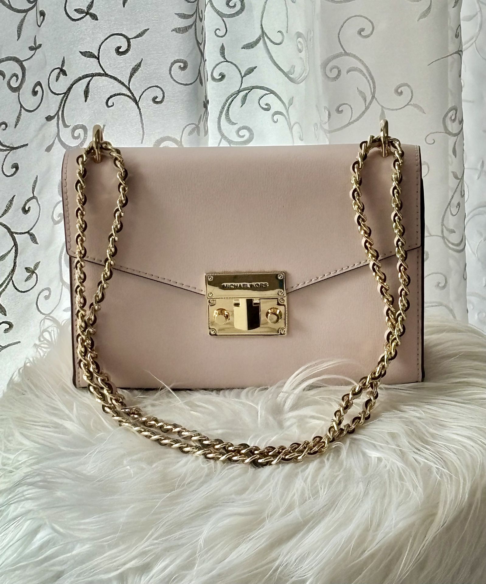 Michael Kors Rose Leather Crossbody Bag with Gold Chain