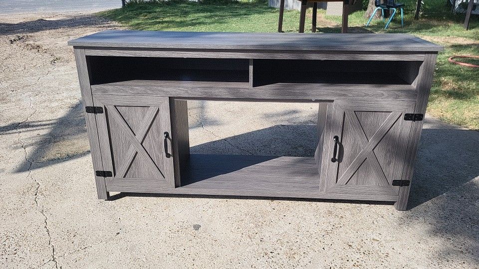 New Gray Wooden Barnstyle Tv Stand With fire place slot
