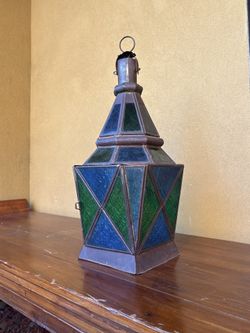 Vintage Antique Stained Glass Pendant Lantern