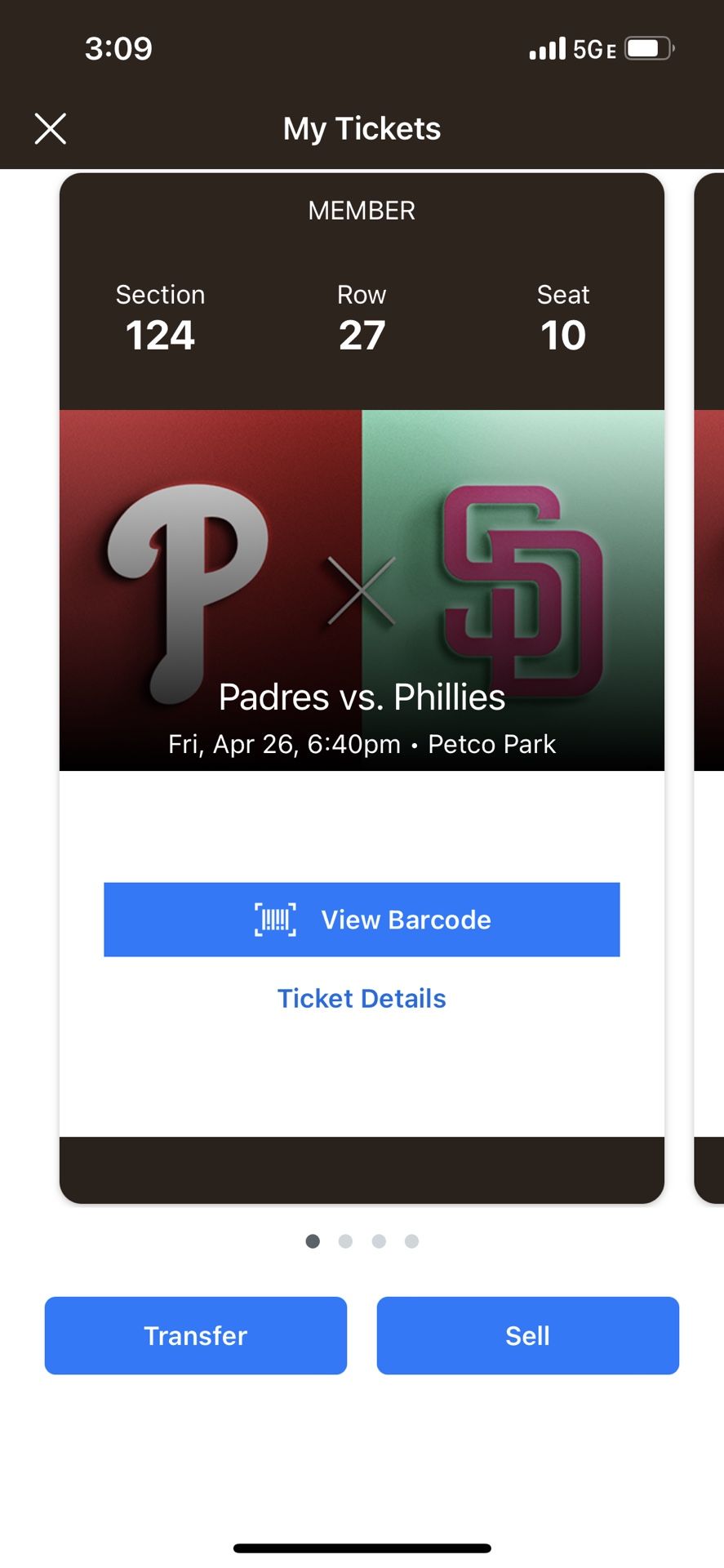 Padres Vs Phillies- 4 Field Level Seats. Sec 124