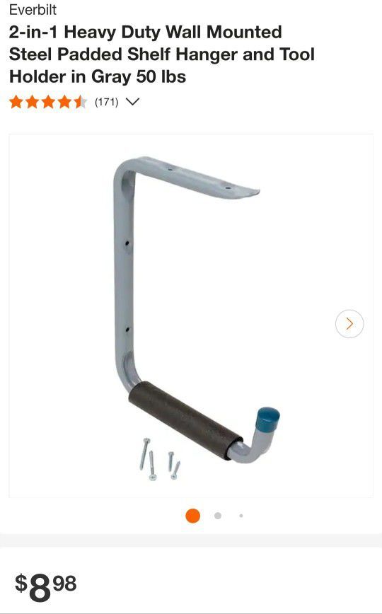 New 2-in-1 Heavy Duty Wall Mounted Steel Padded Shelf Hanger and Tool Holder - 2 for $10