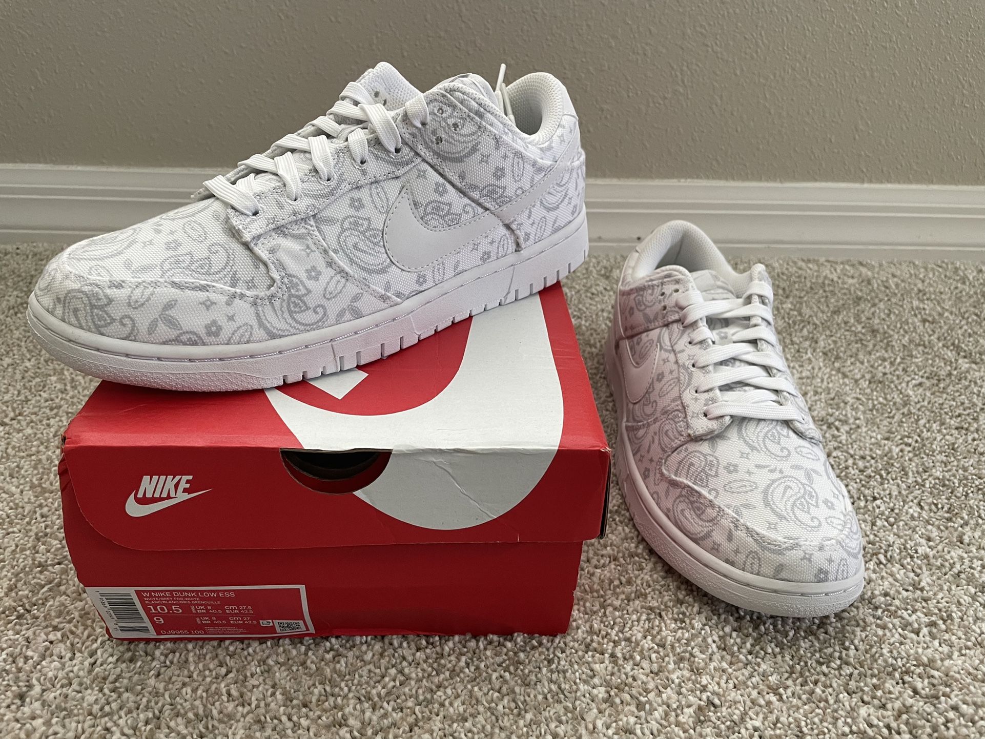 New Nike Dunk Low White Paisley Men Size 9 Women Size 10.5 - www 