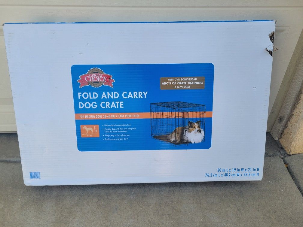 FOLD AND CARRY DOG CRATE FOR MEDIUM DOG 25 -40 POUNDS