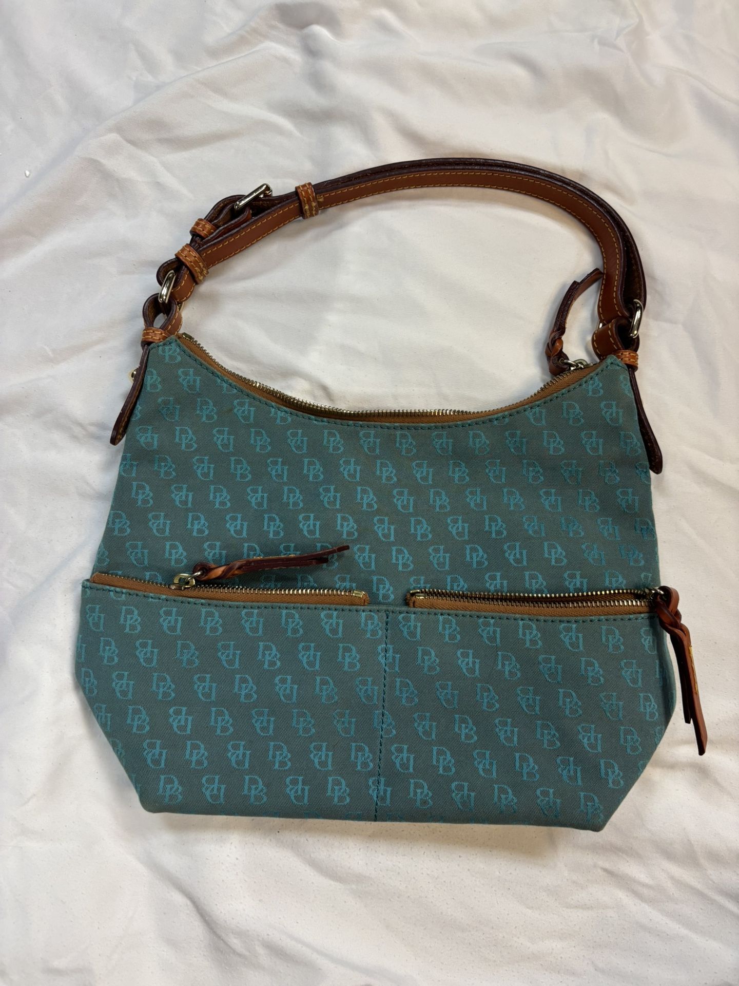 Dooney & Bourke Monogram Shoulder Bag – Teal & Brown
