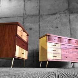 Gorgeous MCM Dresser Set With Period Hardware & Brass Legs. Reimagined With Love 💕